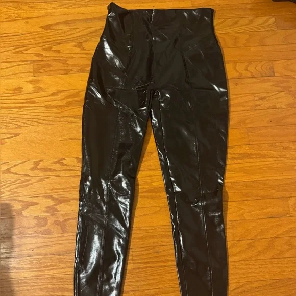 SPANX Faux Patent Leather Leggings Black Liquid Gloss Pants Classic Sz. XL - Picture 2 of 8